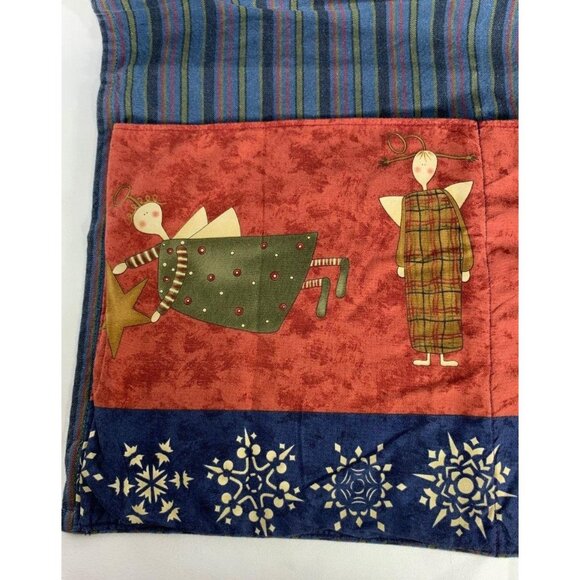 Vintage Holiday Angel Youth Apron 26" Festive Stripes Pockets Waist Tie Baking - Picture 5 of 9